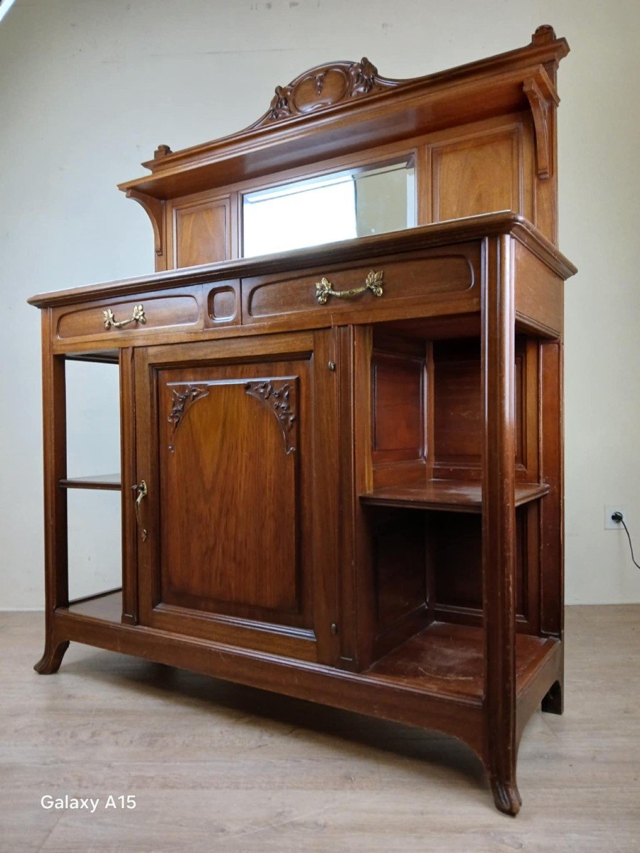 Nancy School Art Nouveau Period  Mahogany Buffet Serving Table With Carved Decor