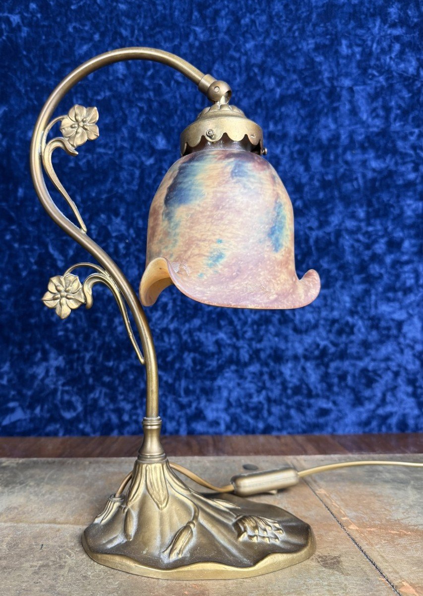 Très Belle Lampe Style Art Nouveau En Bronze Doré -photo-3