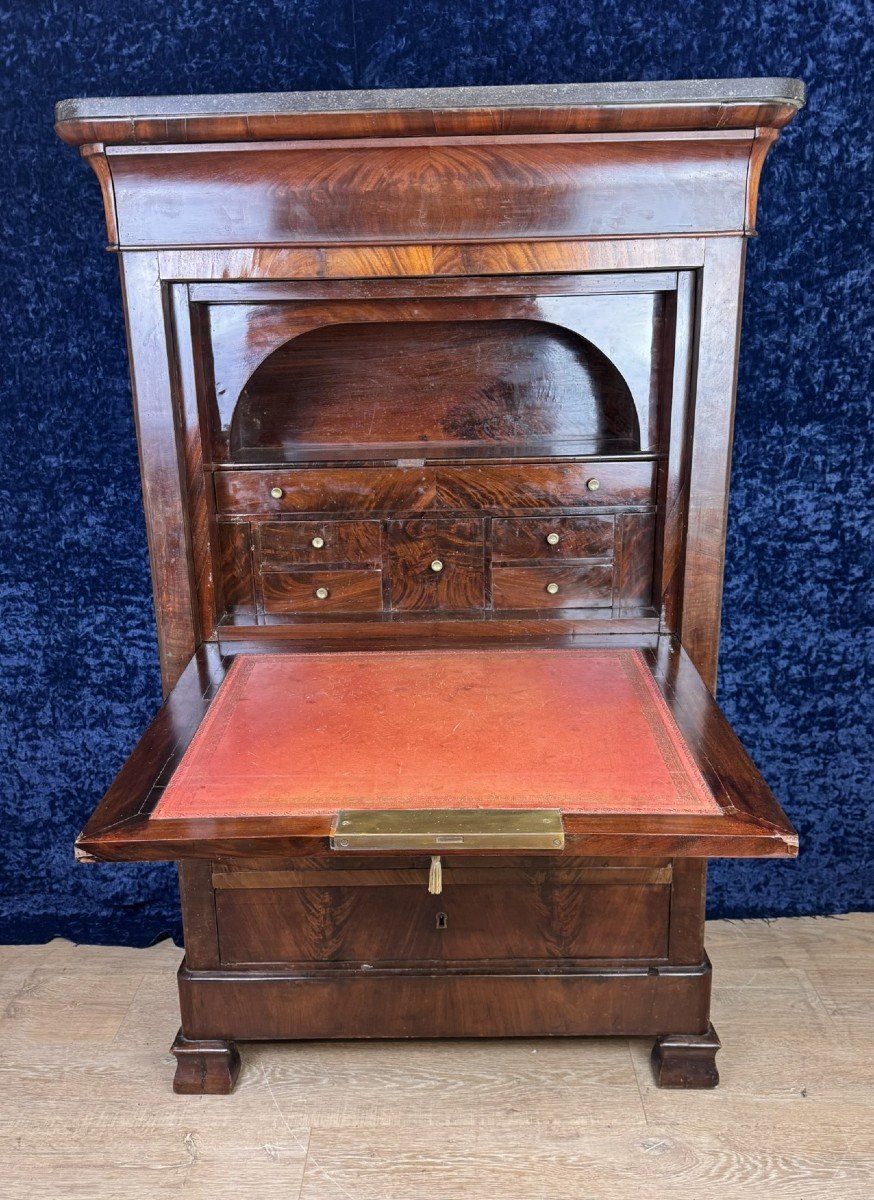 Superb Charles X Style Secretary In Mahogany And Marquetry Netting Circa 1850-photo-2