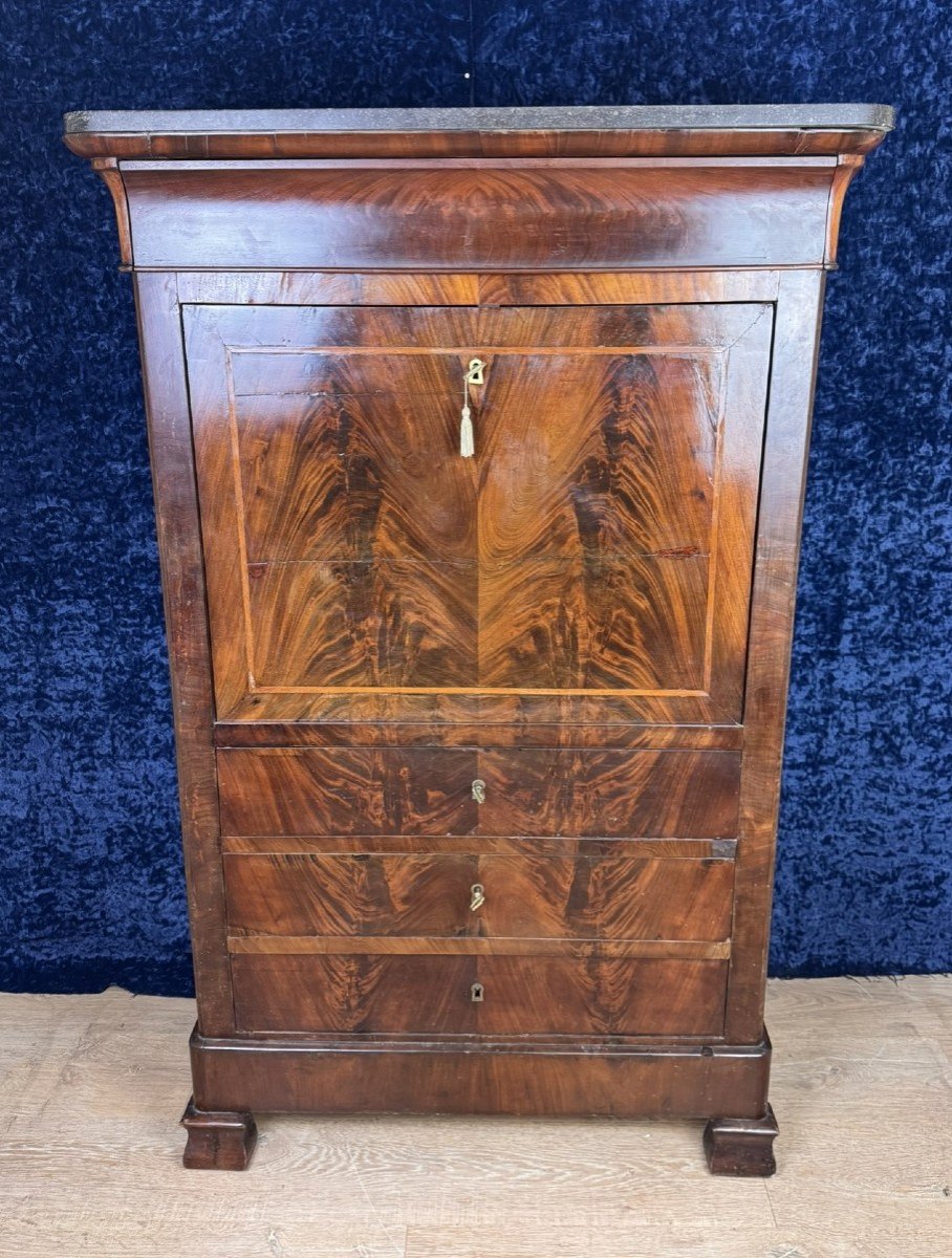 Superb Charles X Style Secretary In Mahogany And Marquetry Netting Circa 1850