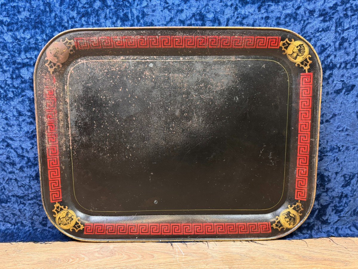 Large Painted Sheet Metal Tray, Napoleon III Period, Circa 1880, Antique Character Decor