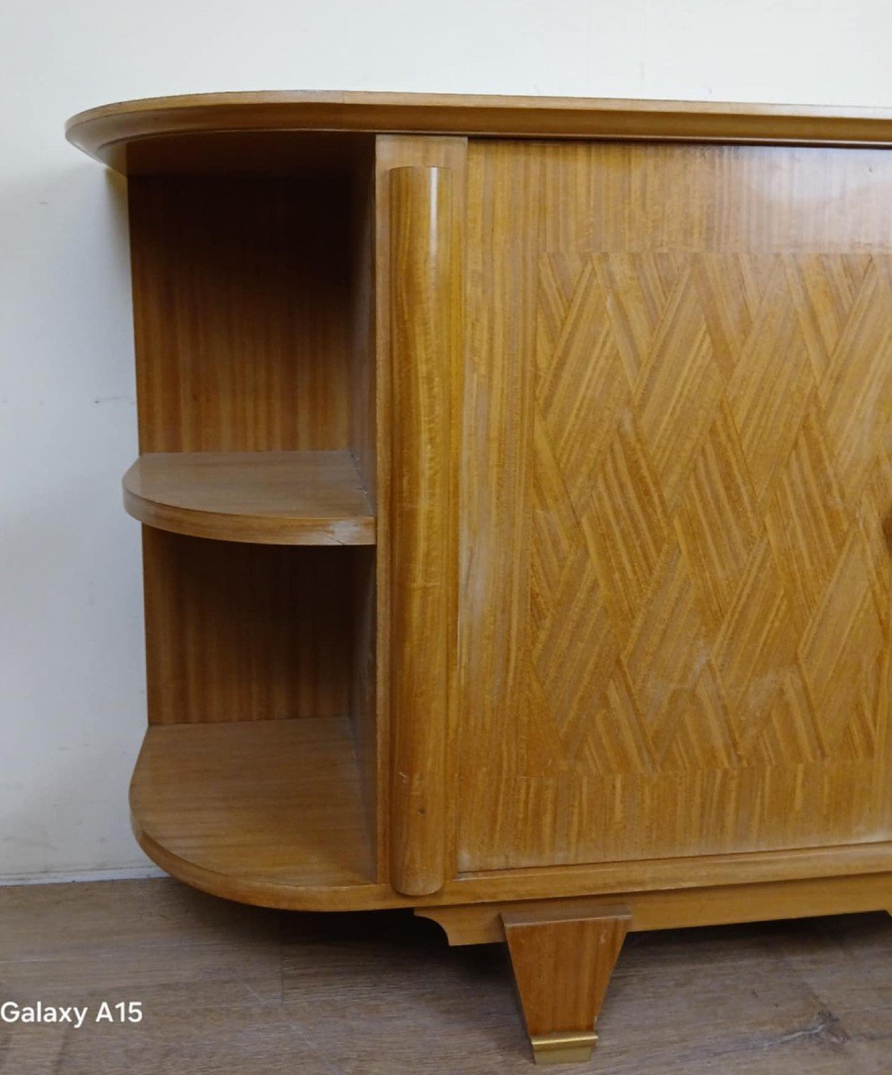 After Jules Leleu: Rare Corner Buffet In Light Wood, Art Deco Period, Circa 1930-photo-2