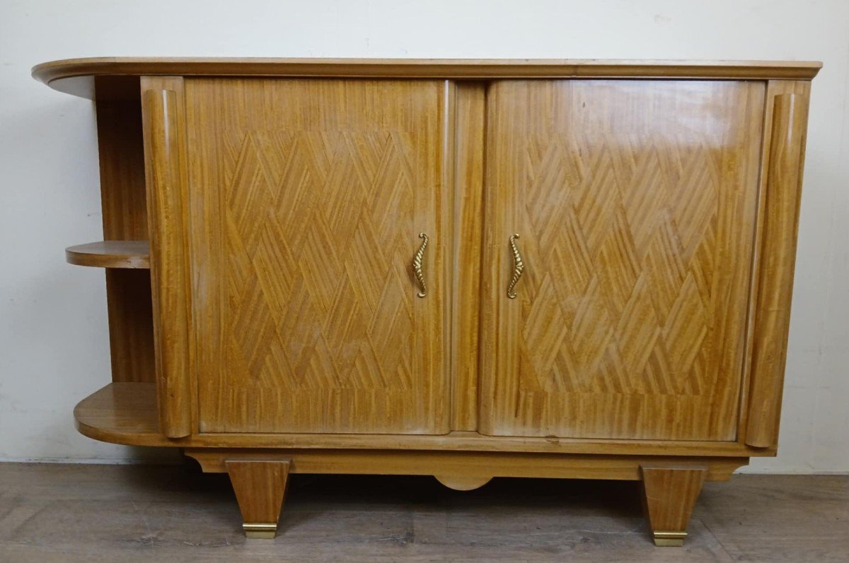 After Jules Leleu: Rare Corner Buffet In Light Wood, Art Deco Period, Circa 1930-photo-4