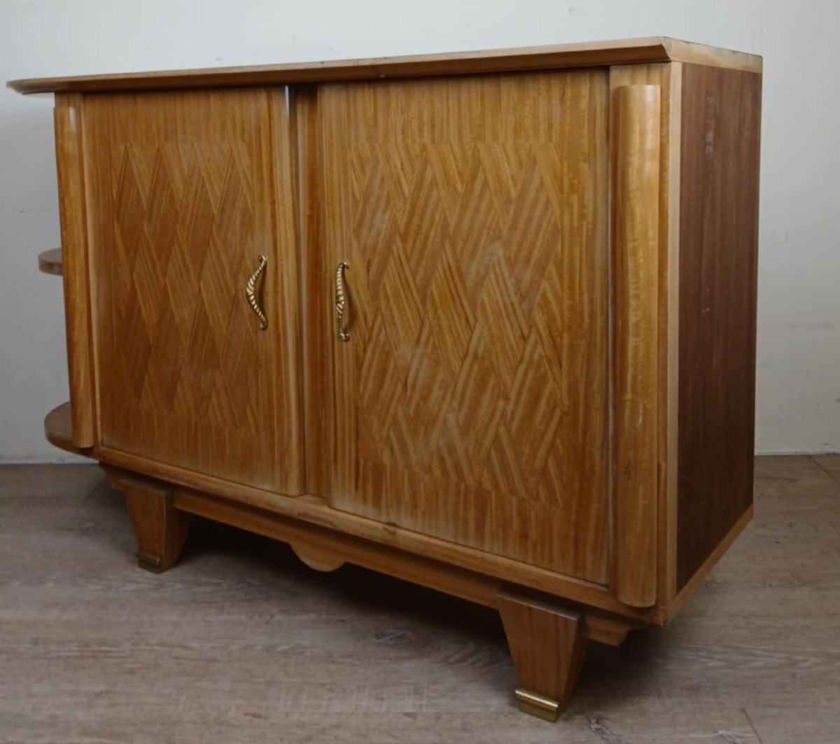 After Jules Leleu: Rare Corner Buffet In Light Wood, Art Deco Period, Circa 1930-photo-1