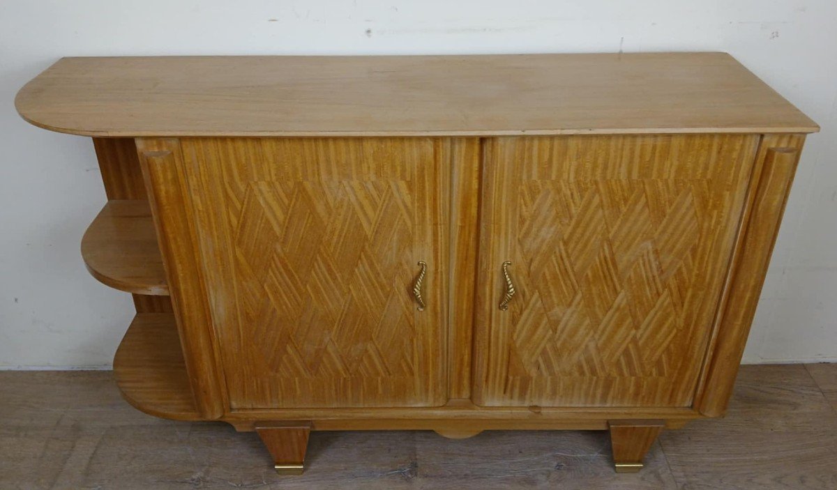 After Jules Leleu: Rare Corner Buffet In Light Wood, Art Deco Period, Circa 1930-photo-3