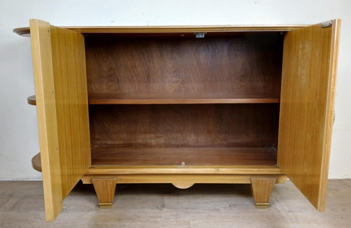 After Jules Leleu: Rare Corner Buffet In Light Wood, Art Deco Period, Circa 1930-photo-4