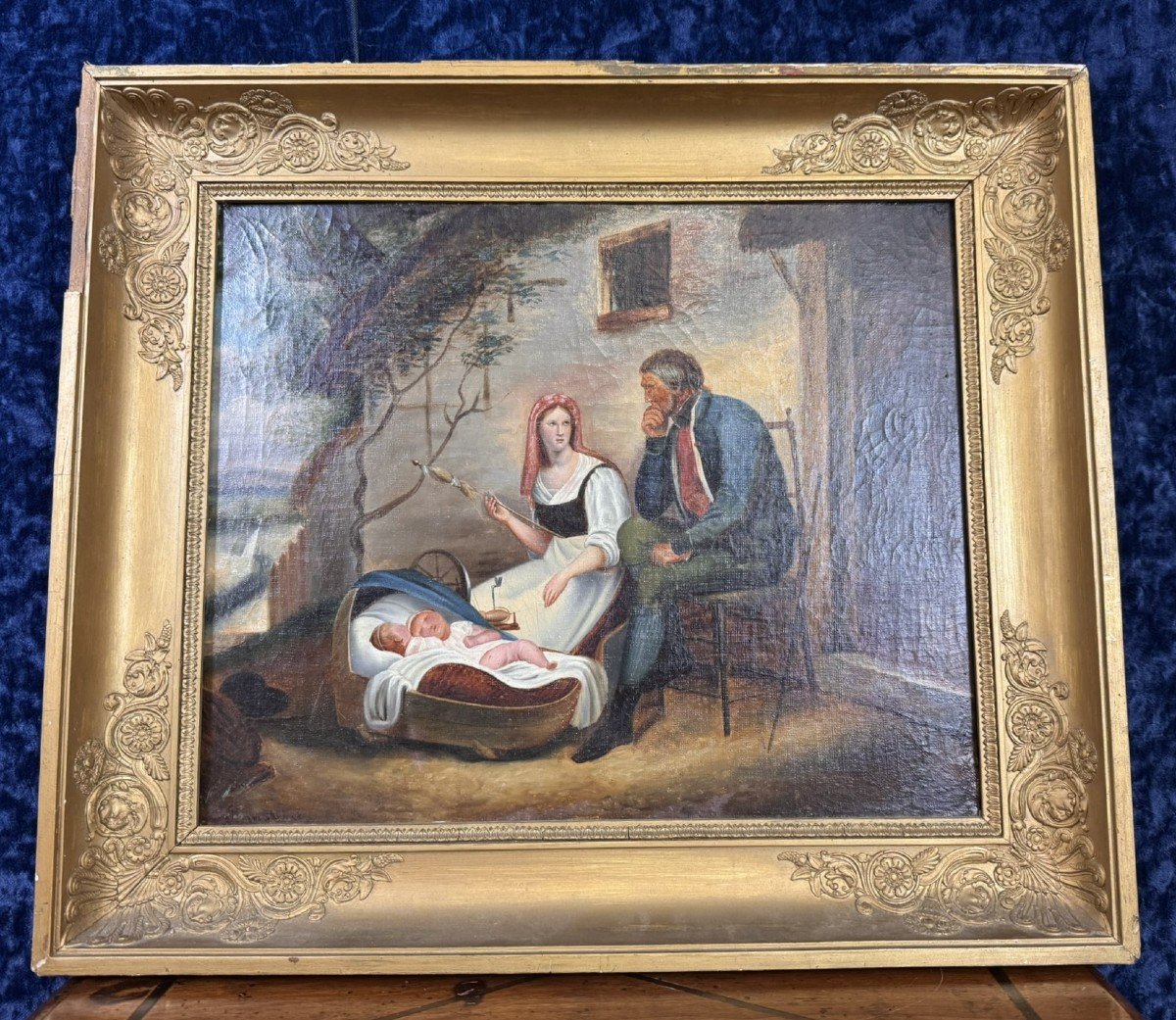 19th Century Italian School: Oil On Canvas Depicting A Family Scene -photo-2