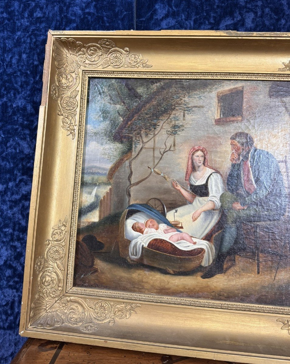 19th Century Italian School: Oil On Canvas Depicting A Family Scene -photo-3