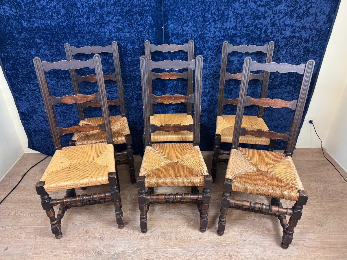 Beautiful Set Of 6 Rustic Lxiii Style Chairs Circa 1900-photo-2