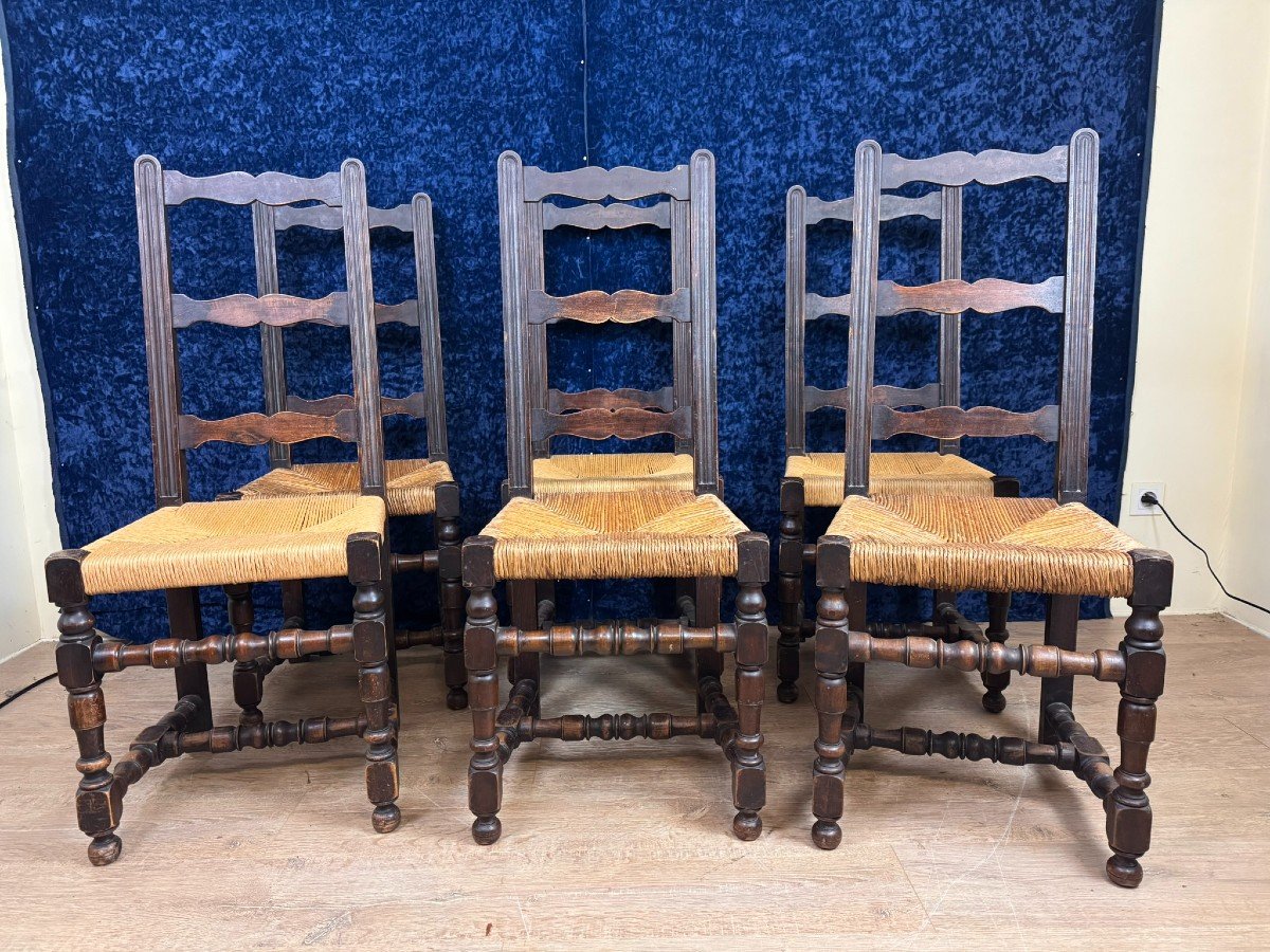 Beautiful Set Of 6 Rustic Lxiii Style Chairs Circa 1900