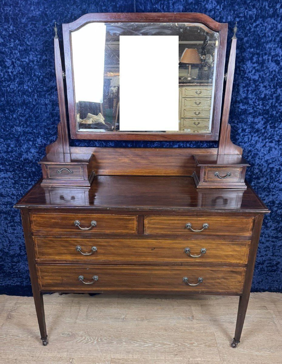 Superb English Mahogany Chest Of Drawers With Psyche Circa 1880-photo-2