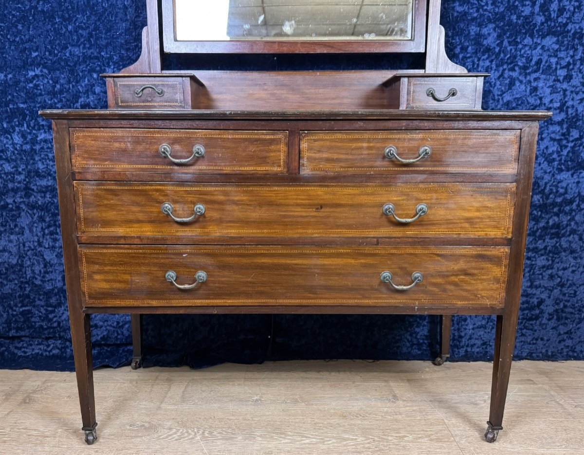 Superb English Mahogany Chest Of Drawers With Psyche Circa 1880-photo-4