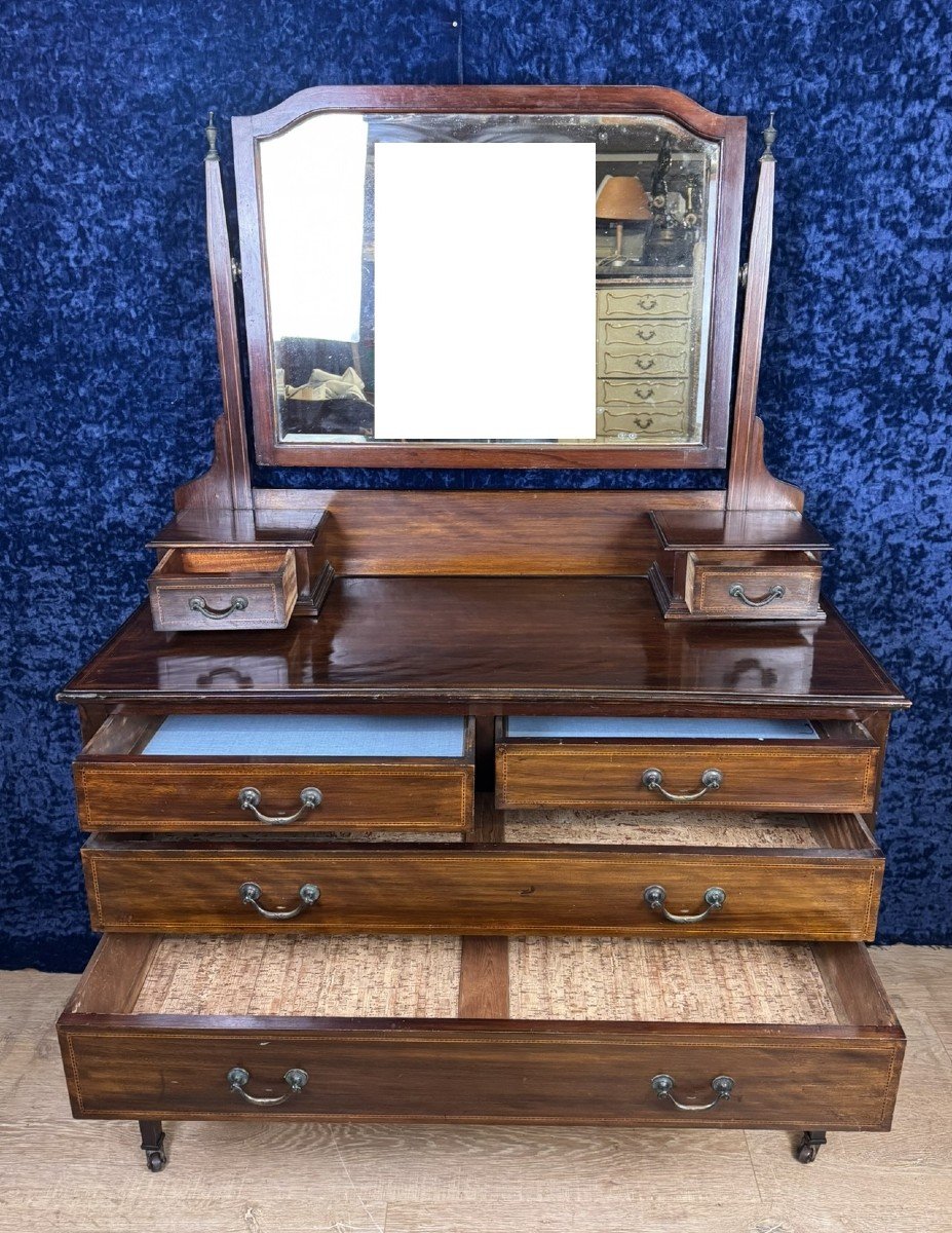 Superb English Mahogany Chest Of Drawers With Psyche Circa 1880-photo-2