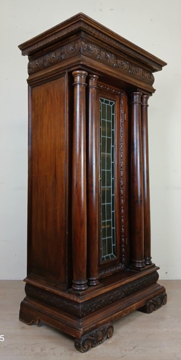 Vitrine Bibliothèque Style Renaissance En Noyer Et Chêne Sculpté Circa 1850 -photo-2