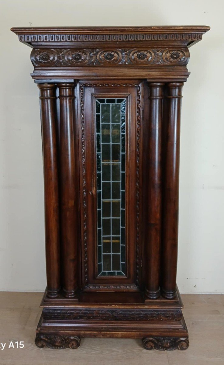 Renaissance Style Bookcase Display Case In Carved Walnut And Oak Circa 1850 -photo-3