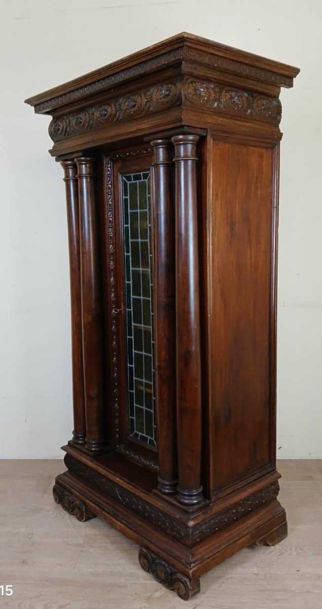 Renaissance Style Bookcase Display Case In Carved Walnut And Oak Circa 1850 -photo-4