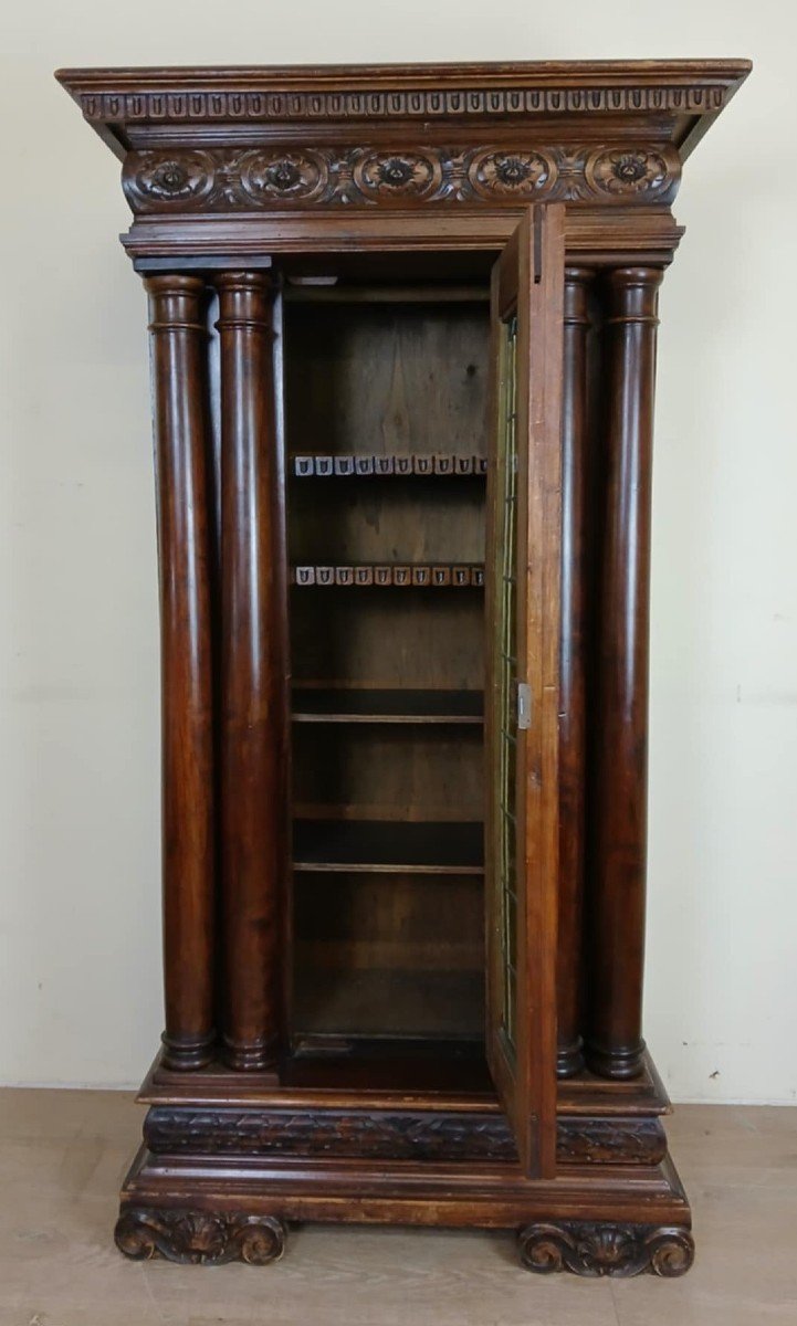 Renaissance Style Bookcase Display Case In Carved Walnut And Oak Circa 1850 -photo-3