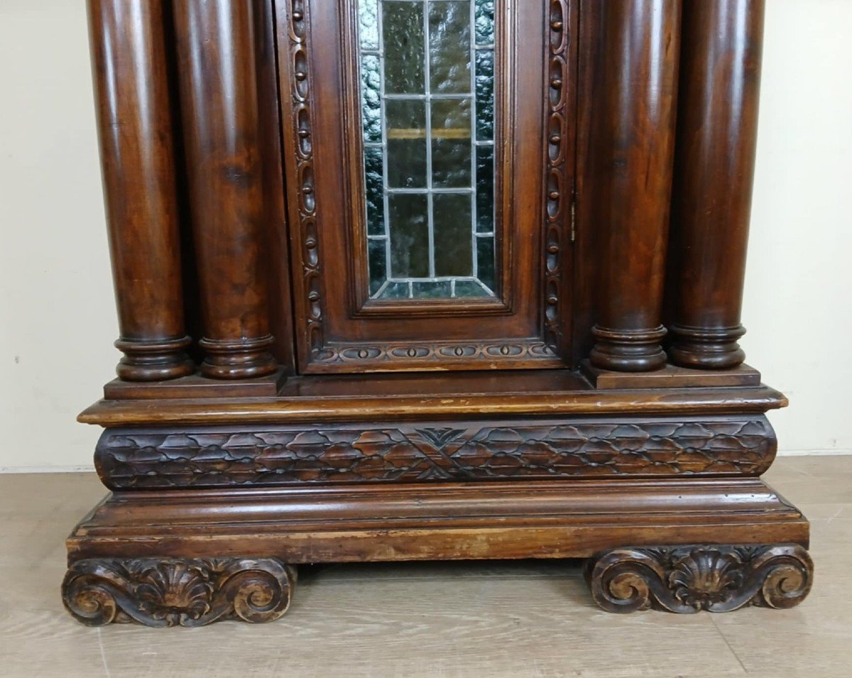 Vitrine Bibliothèque Style Renaissance En Noyer Et Chêne Sculpté Circa 1850 -photo-4