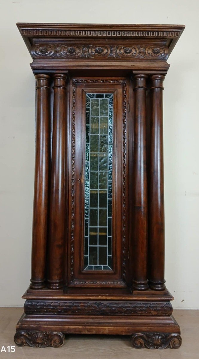 Renaissance Style Bookcase Display Case In Carved Walnut And Oak Circa 1850 