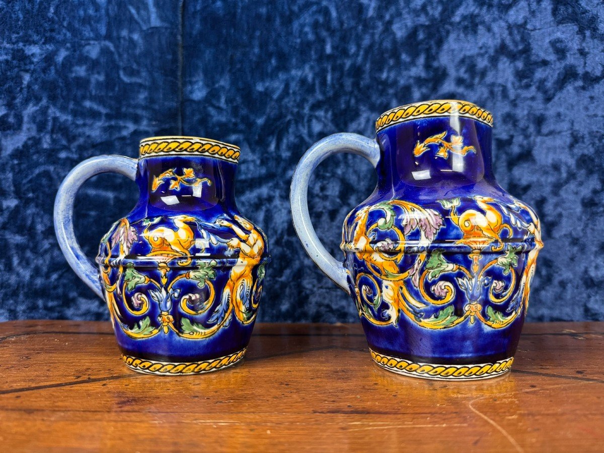 Pair Of Gien Earthenware Pitchers, 20th Century 