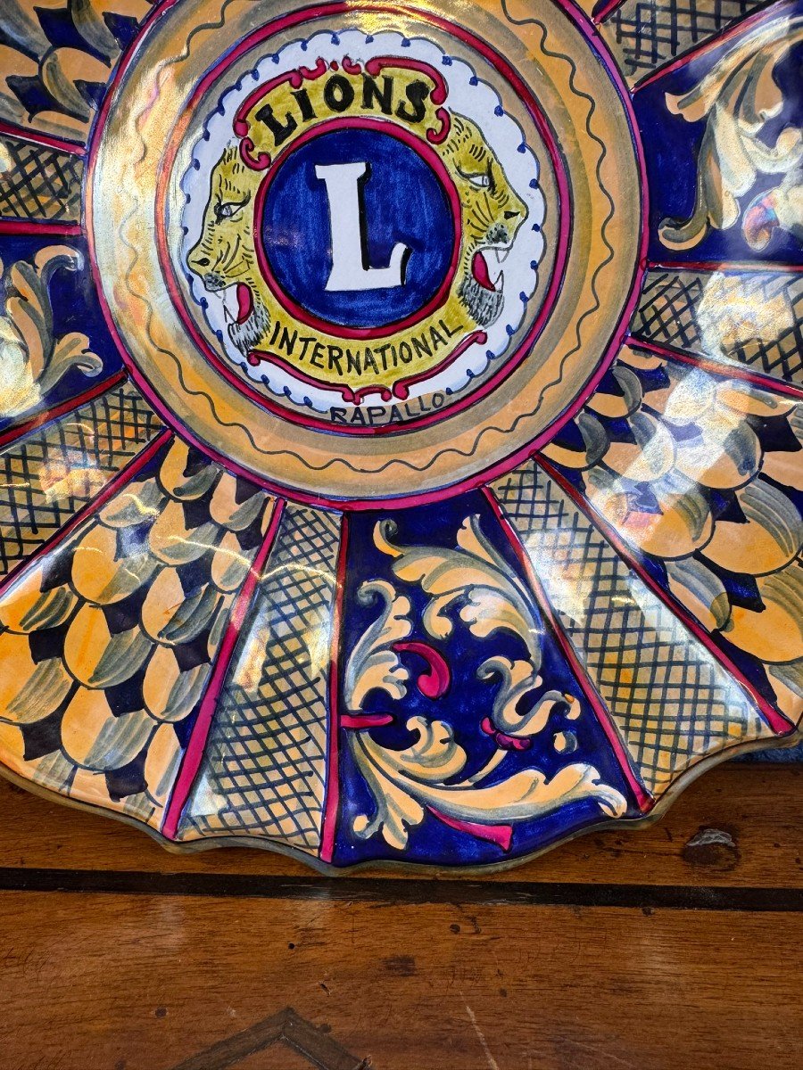 Large And Rare Enameled Ceramic Plate Made For The Lion's Club By Garofoli Gualdo -photo-4