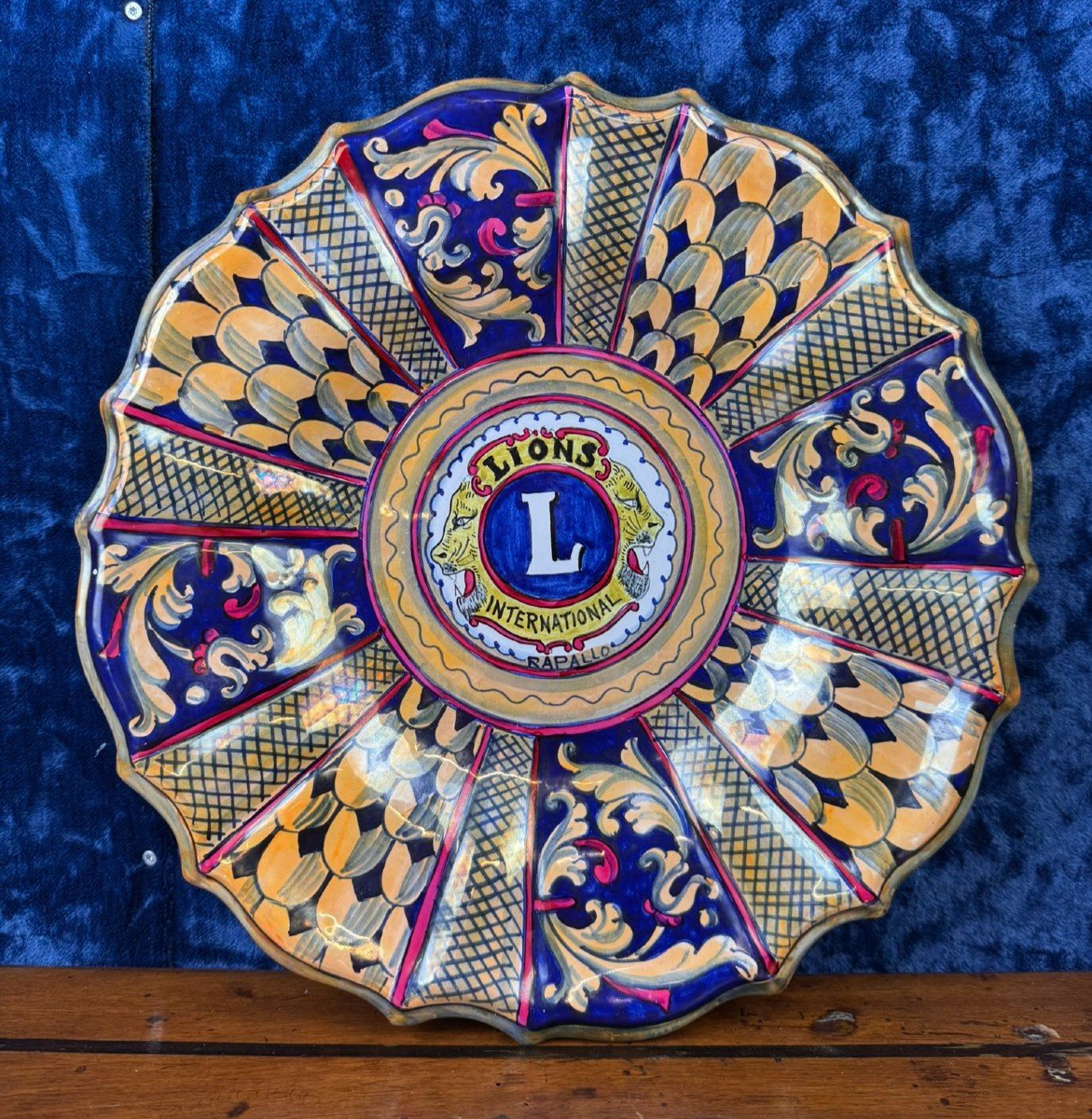 Large And Rare Enameled Ceramic Plate Made For The Lion's Club By Garofoli Gualdo 