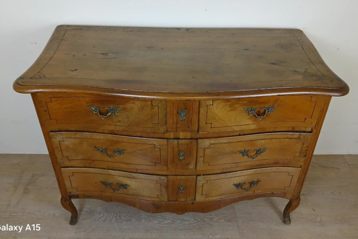 Louis XV Period Curved Chest Of Drawers In Elm And Marquetry Fillets Circa 1750 -photo-6