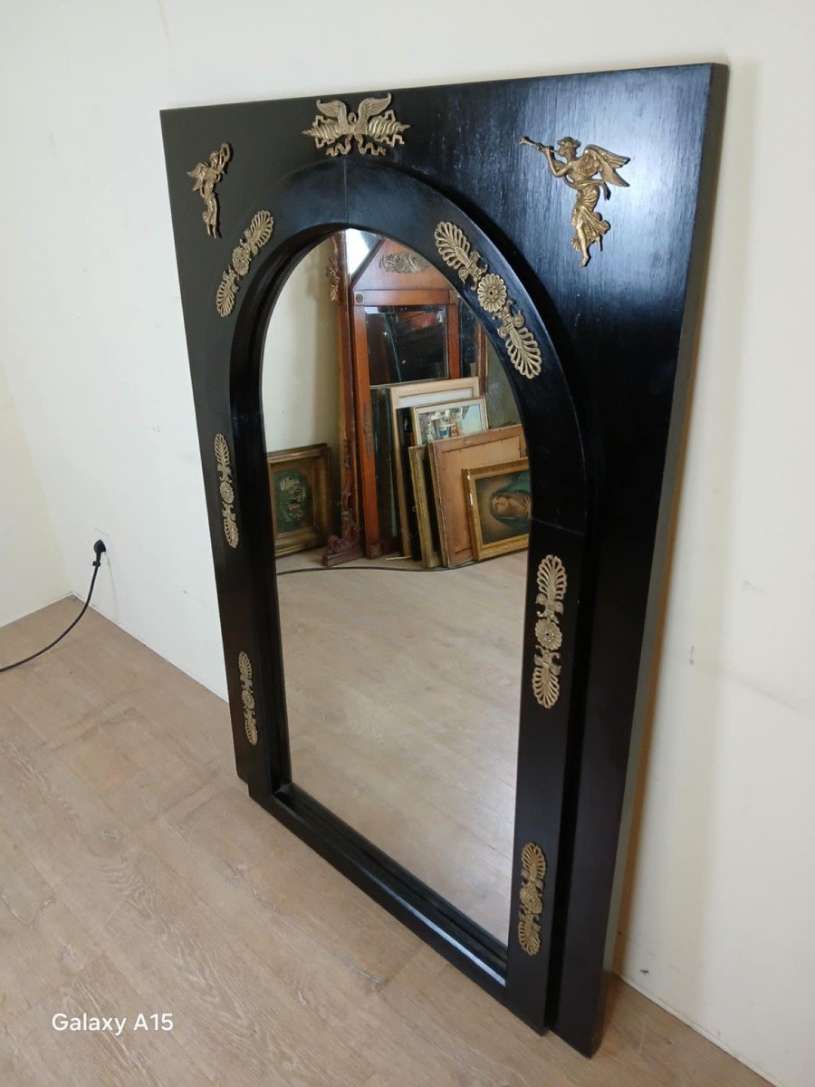 Magnificent And Important Empire Mirror In Black Lacquered Wood And Gilded Bronze From The 19th Century-photo-2