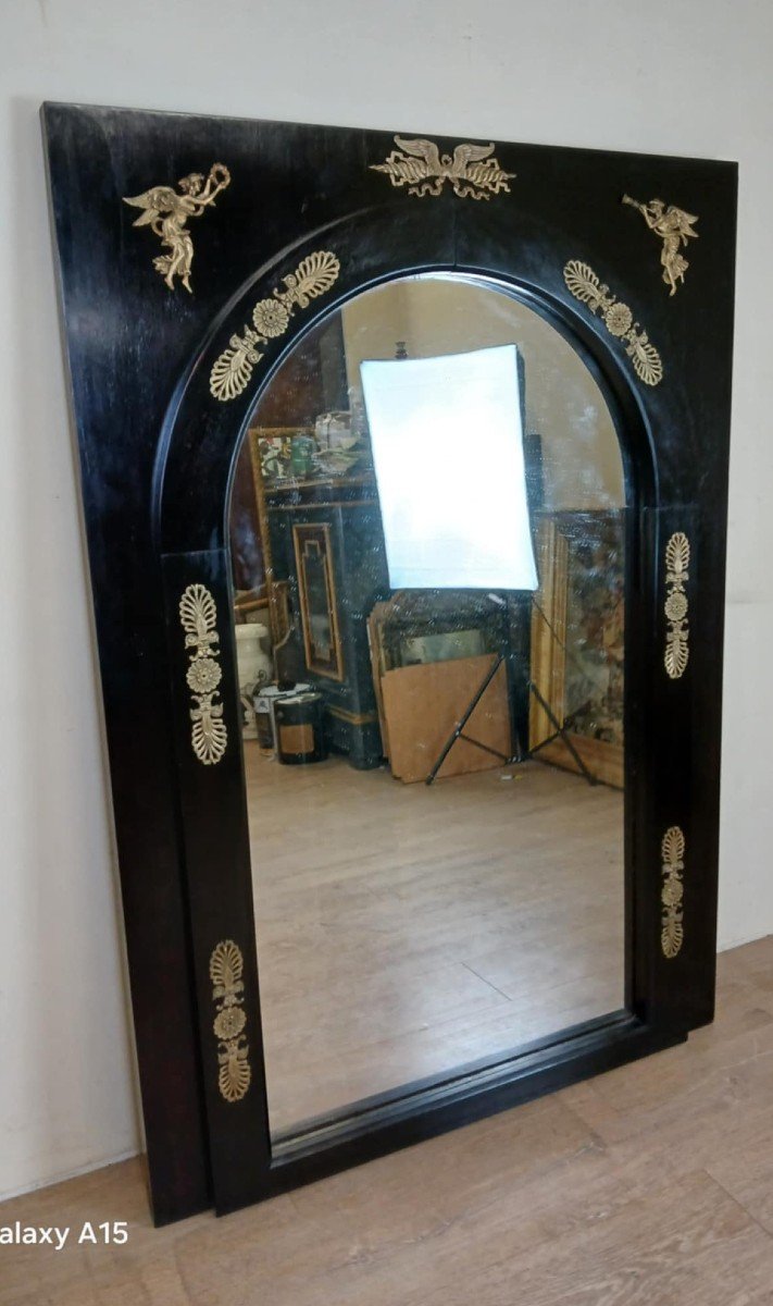 Magnificent And Important Empire Mirror In Black Lacquered Wood And Gilded Bronze From The 19th Century-photo-1