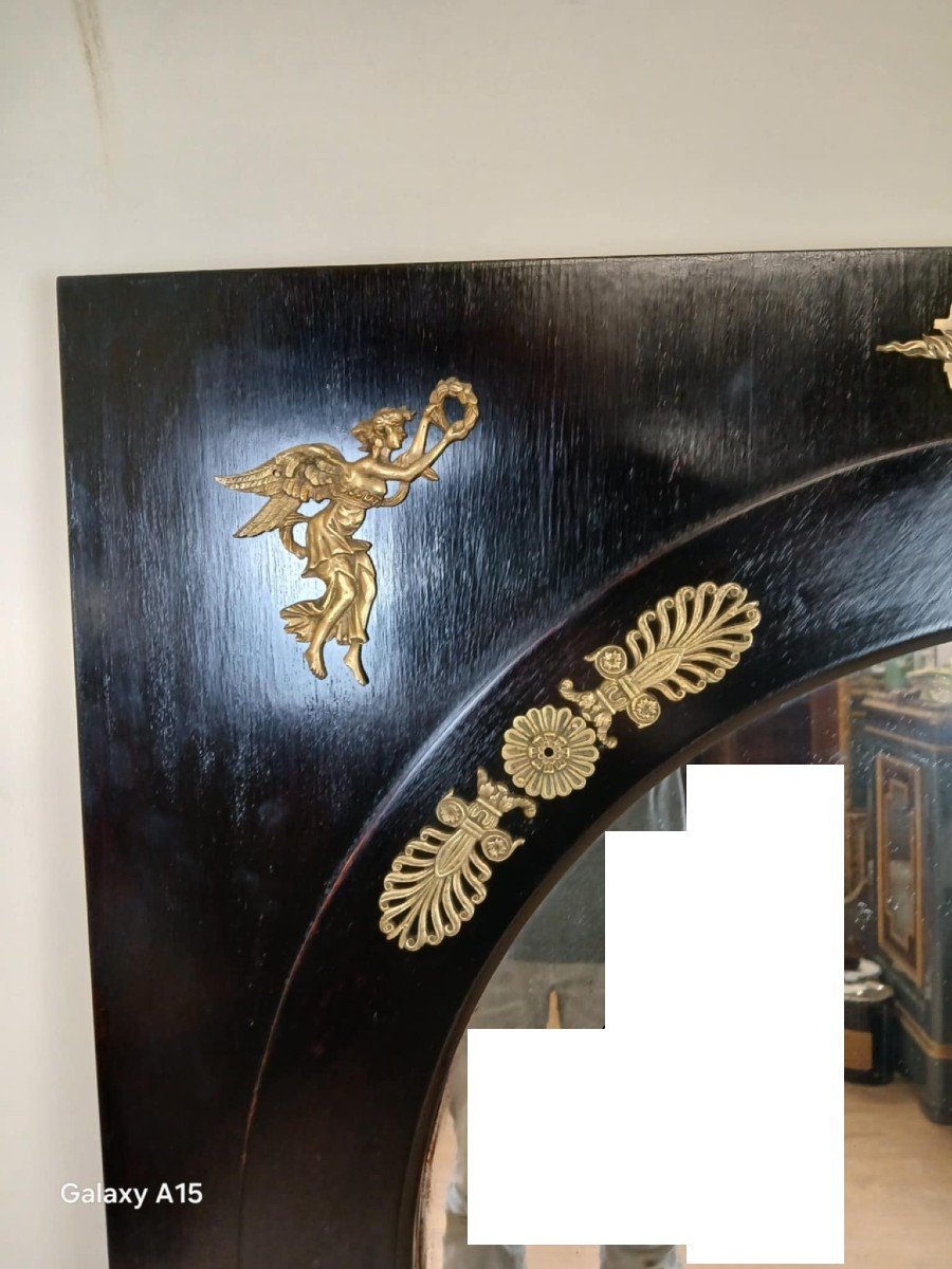 Magnificent And Important Empire Mirror In Black Lacquered Wood And Gilded Bronze From The 19th Century-photo-3