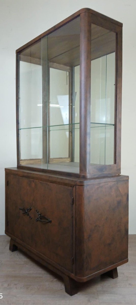 Art Deco Period Bookcase In Lacquered Wood With Faux Look Of Sheet Metal With Rust Patina Circa 1930-photo-2