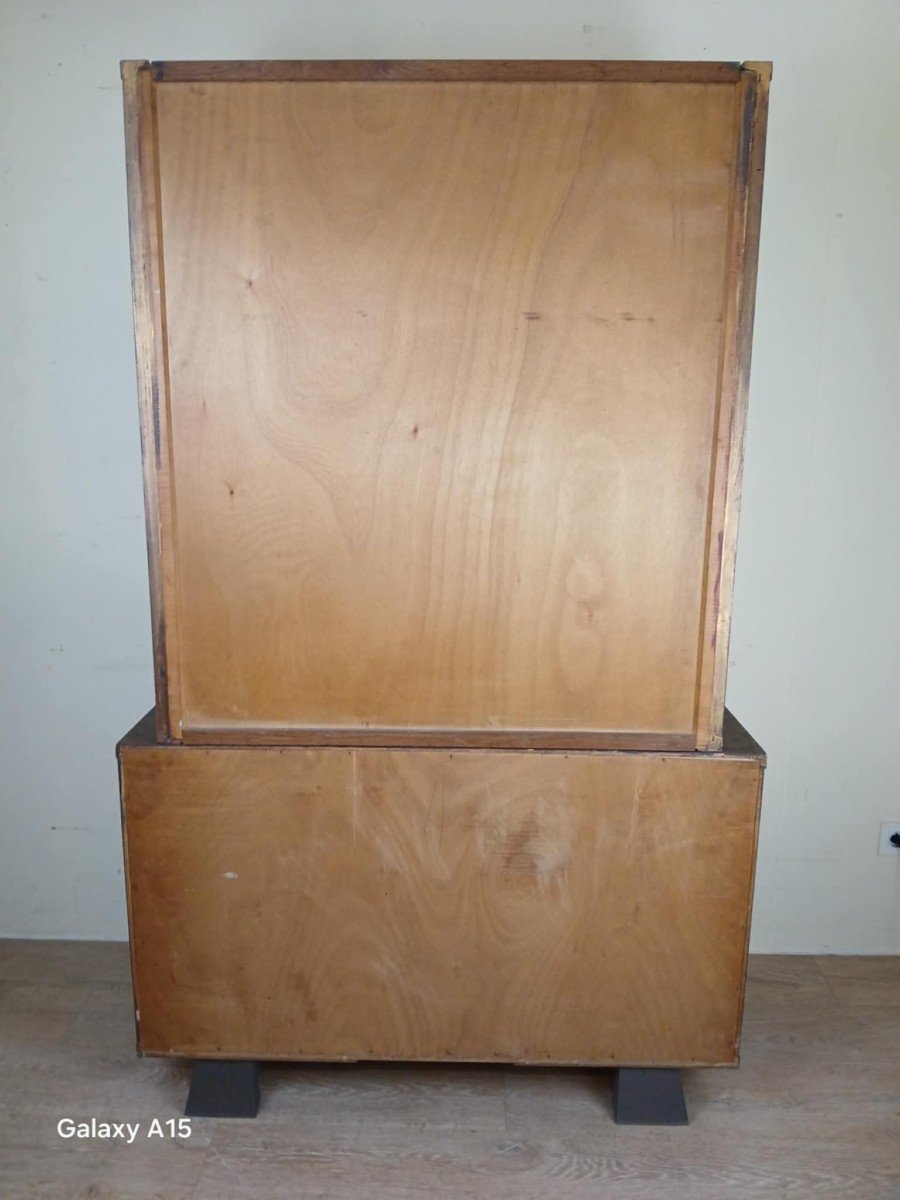 Art Deco Period Bookcase In Lacquered Wood With Faux Look Of Sheet Metal With Rust Patina Circa 1930-photo-2