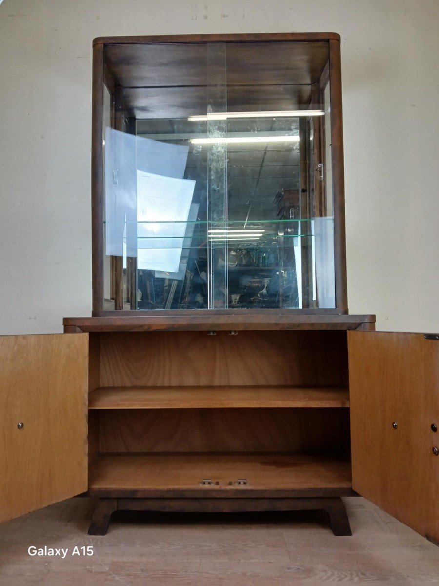 Art Deco Period Bookcase In Lacquered Wood With Faux Look Of Sheet Metal With Rust Patina Circa 1930-photo-3