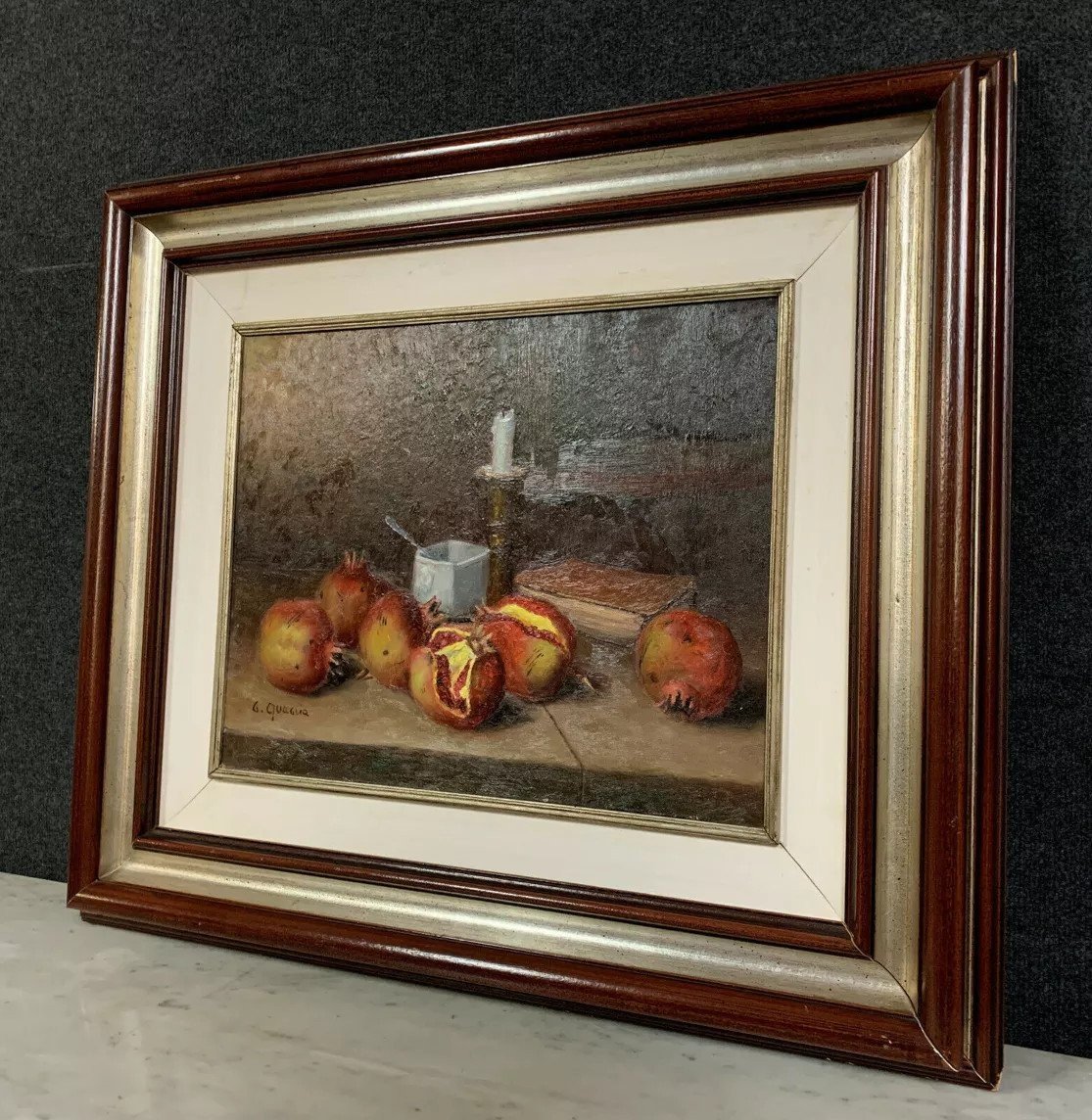 Giovanni Quaglia Italy Art Deco Period: Large Still Life With Pomegranates -photo-1