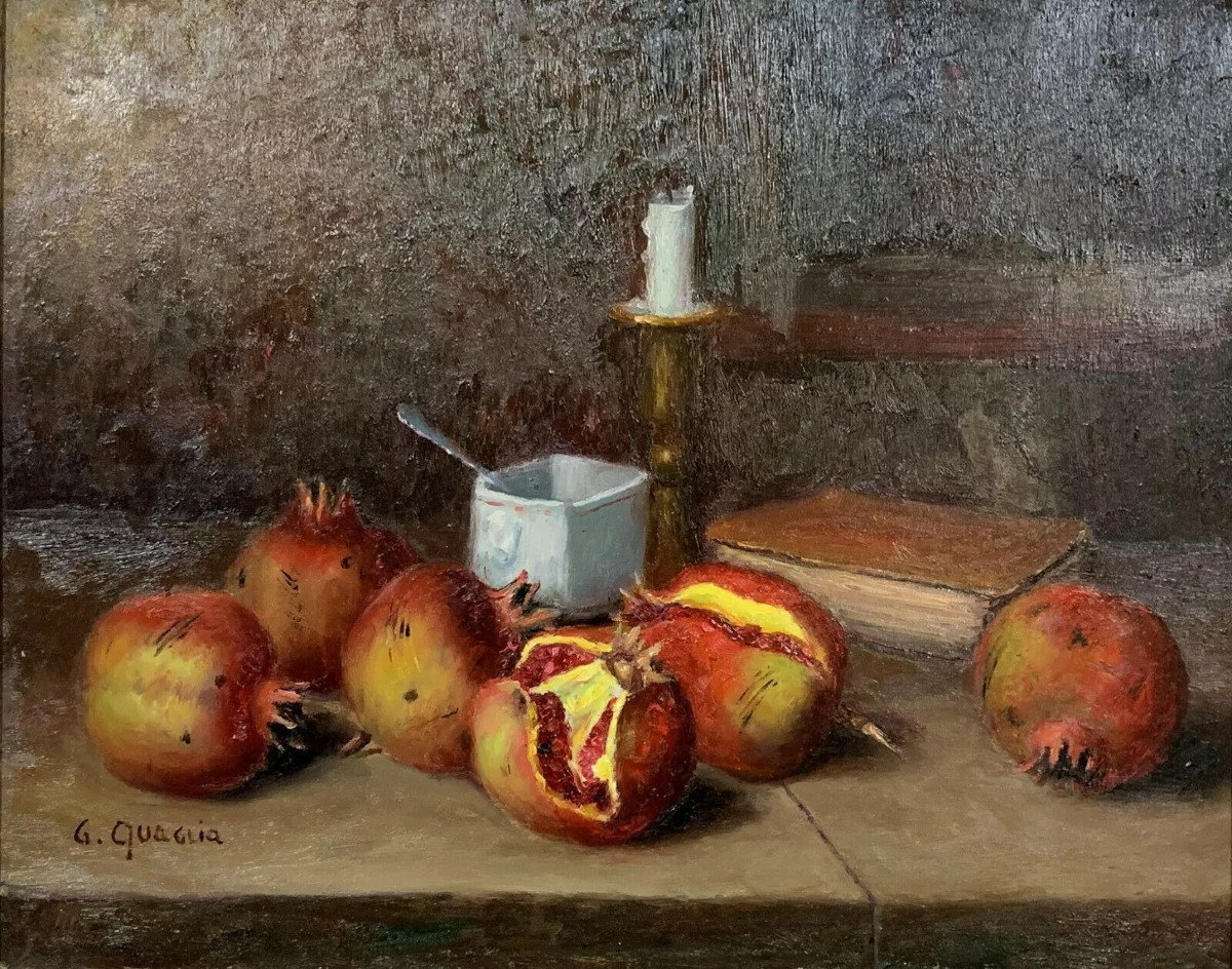 Giovanni Quaglia Italy Art Deco Period: Large Still Life With Pomegranates -photo-2