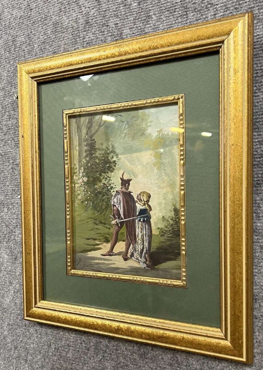 Pierre Guillermet: 19th Century Watercolor Depicting An Animated Undergrowth Scene -photo-3