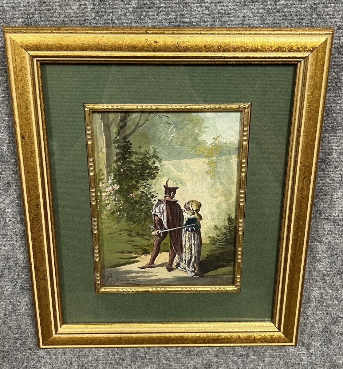 Pierre Guillermet: 19th Century Watercolor Depicting An Animated Undergrowth Scene -photo-4