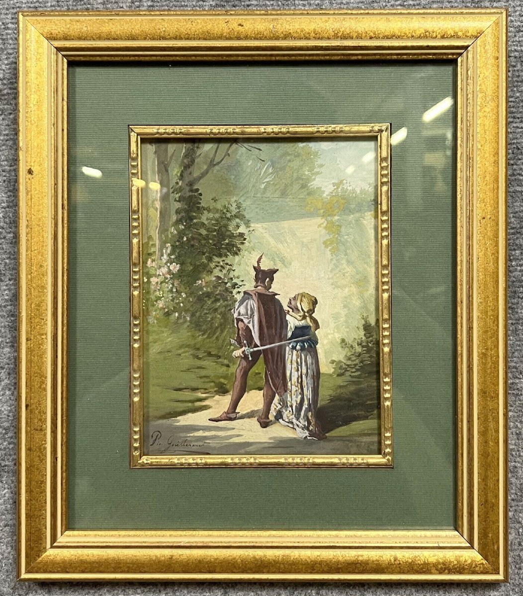 Pierre Guillermet: 19th Century Watercolor Depicting An Animated Undergrowth Scene 