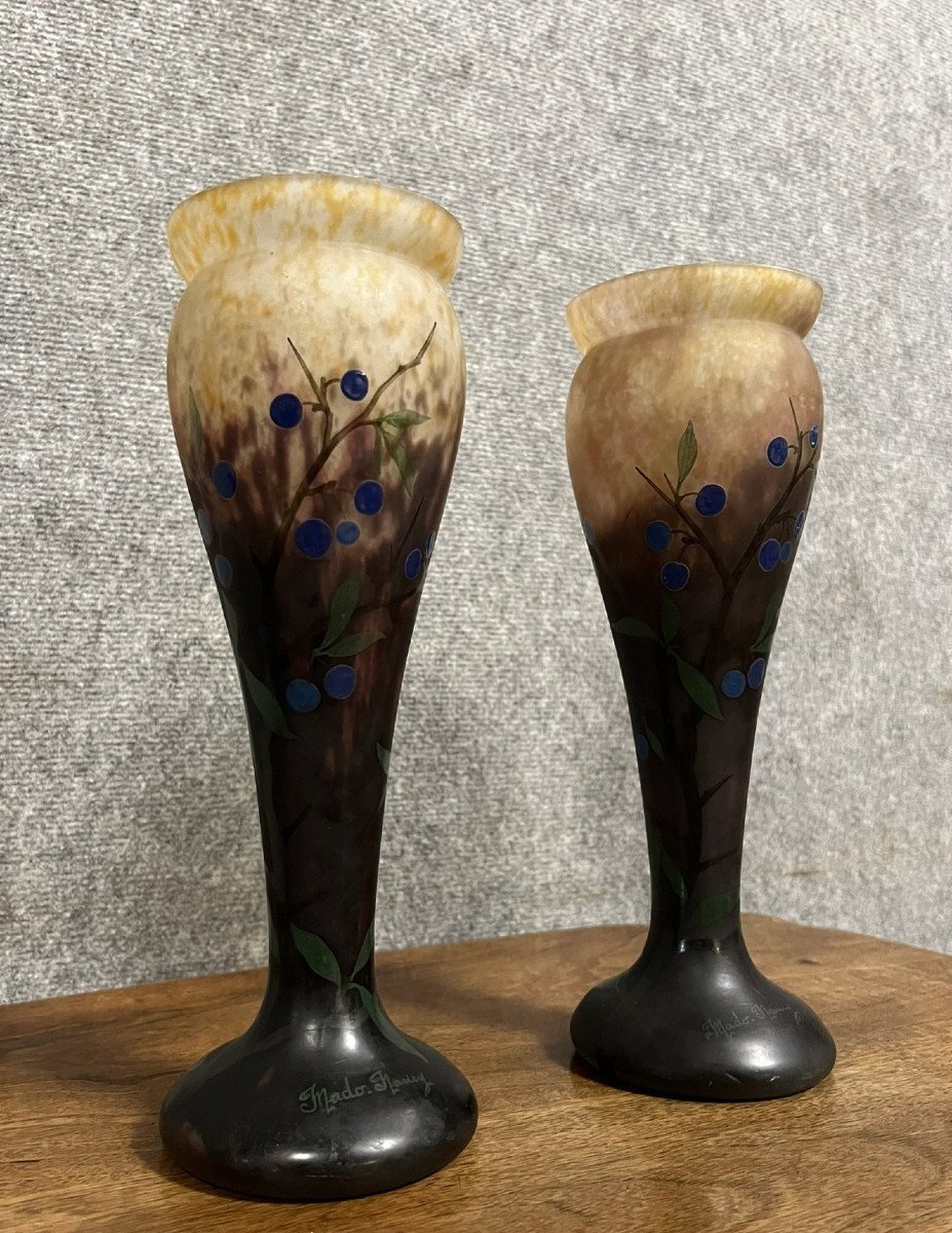 Paire De Vases De Paul Daum époque Art Nouveau Gravés "mado-nancy" Vers 1930-photo-4