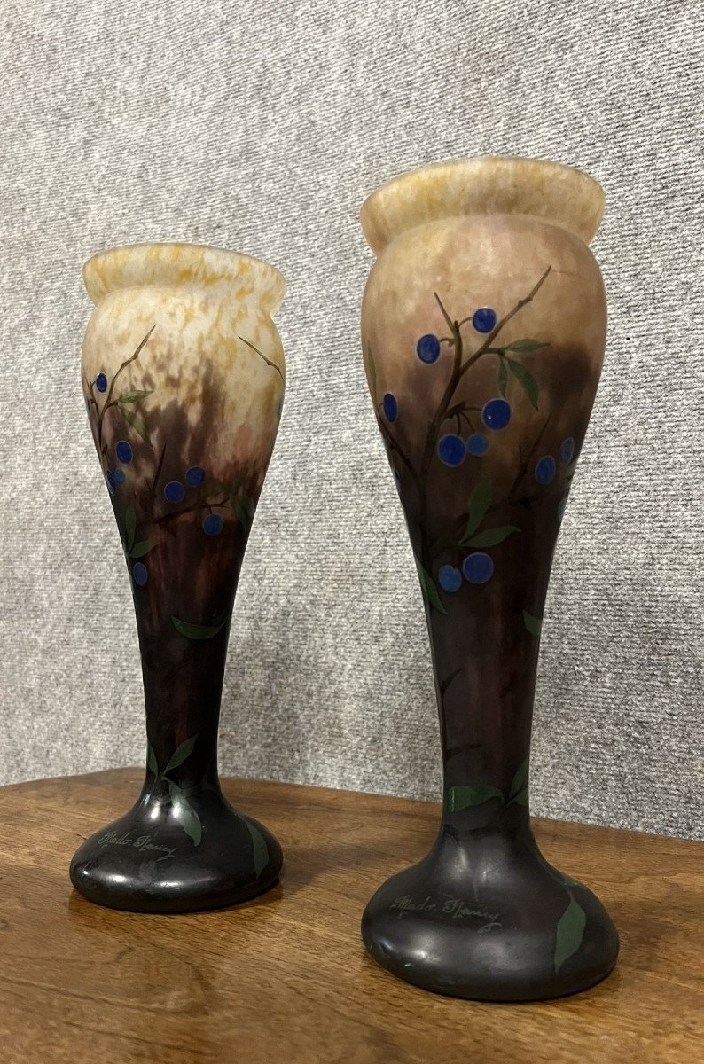 Paire De Vases De Paul Daum époque Art Nouveau Gravés "mado-nancy" Vers 1930-photo-6