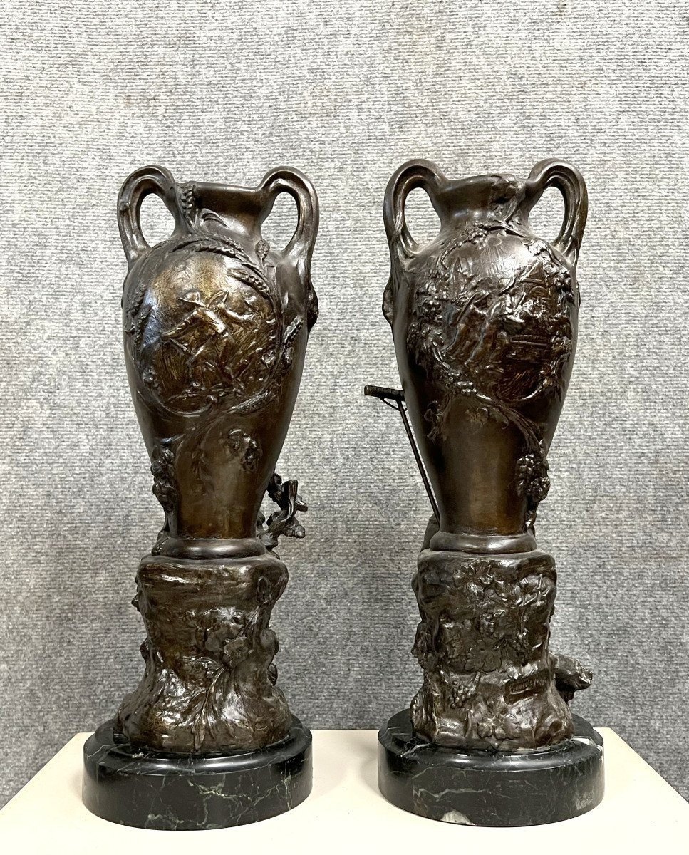 François Moreau : Très Grande Paire De Vases En Régule Patiné époque XIX   -photo-4