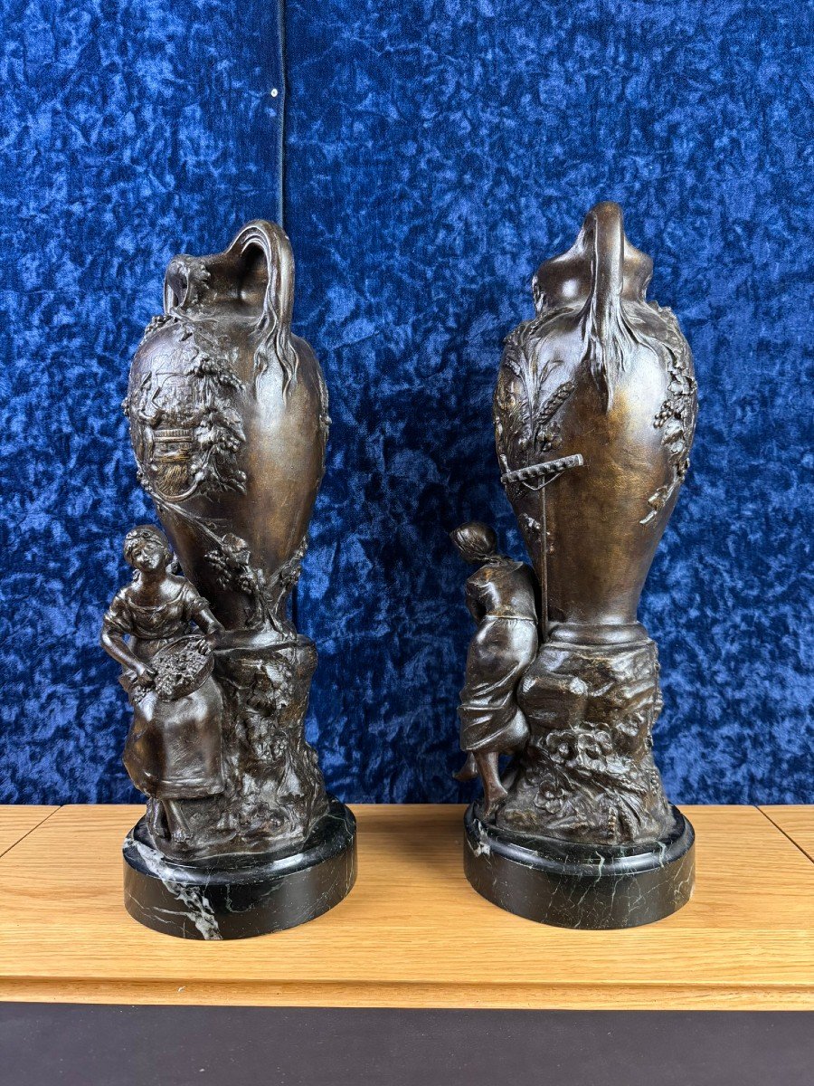 François Moreau: Very Large Pair Of Patinated Spelter Vases, 19th Century   -photo-7