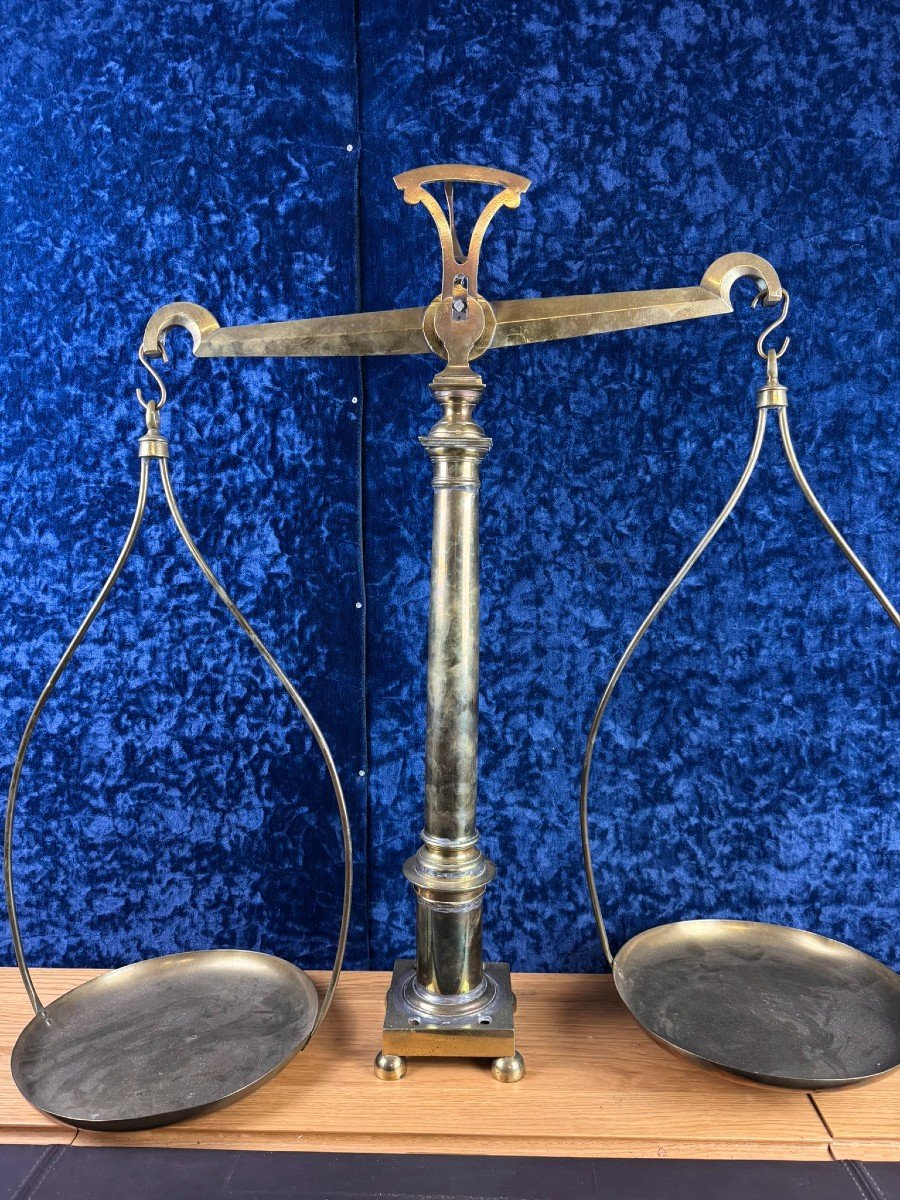 Monumental Apothecary Scale In Bronze And Gilded Brass, 19th Century / H76cm-photo-1