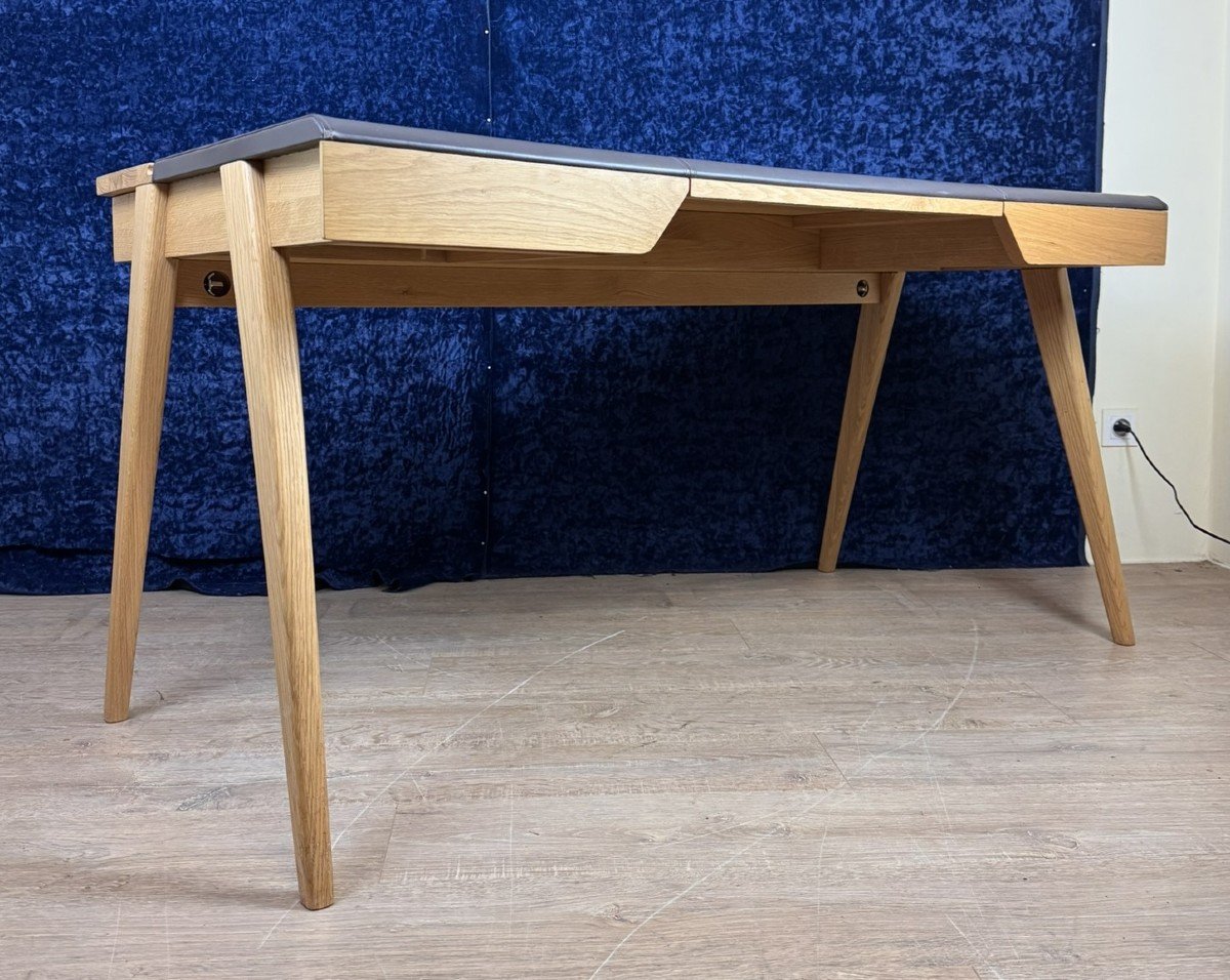 Habitat: Beckett Design Bi-material Desk With A Leather Desk Pad With Oak Structure  -photo-1