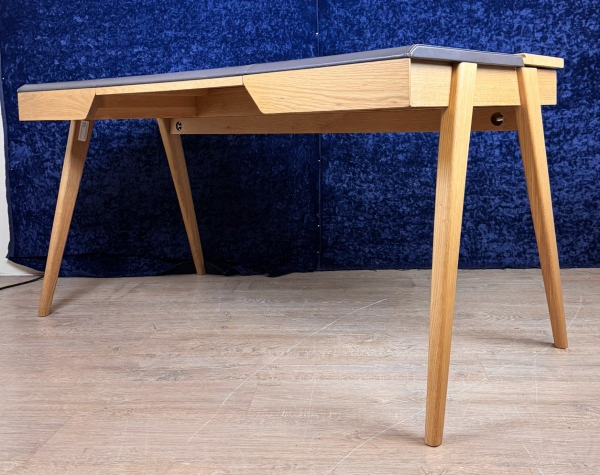 Habitat: Beckett Design Bi-material Desk With A Leather Desk Pad With Oak Structure  -photo-3