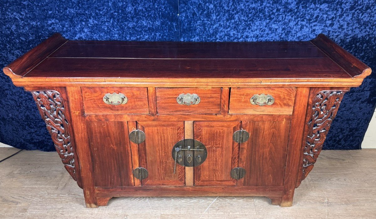 Asia Early 20th Century: Sideboard In Lacquered Exotic Wood-photo-2