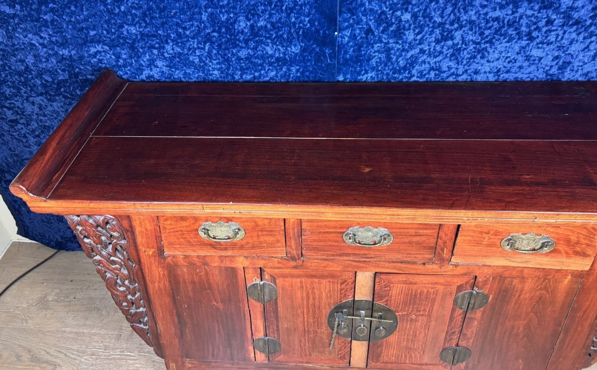 Asia Early 20th Century: Sideboard In Lacquered Exotic Wood-photo-3