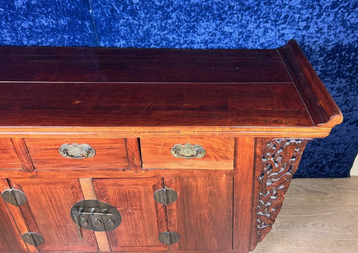 Asia Early 20th Century: Sideboard In Lacquered Exotic Wood-photo-4