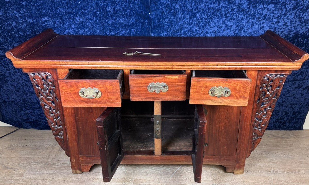 Asia Early 20th Century: Sideboard In Lacquered Exotic Wood-photo-4