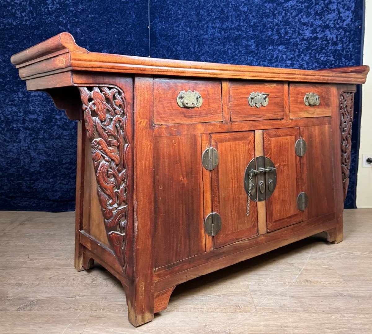 Asia Early 20th Century: Sideboard In Lacquered Exotic Wood-photo-6